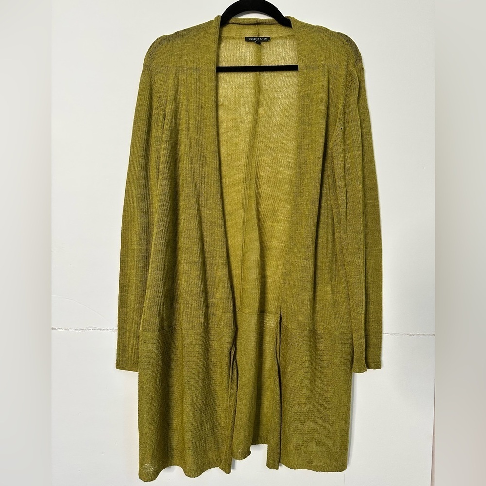 eileen fisher washable wool crepe longline open front cardigan